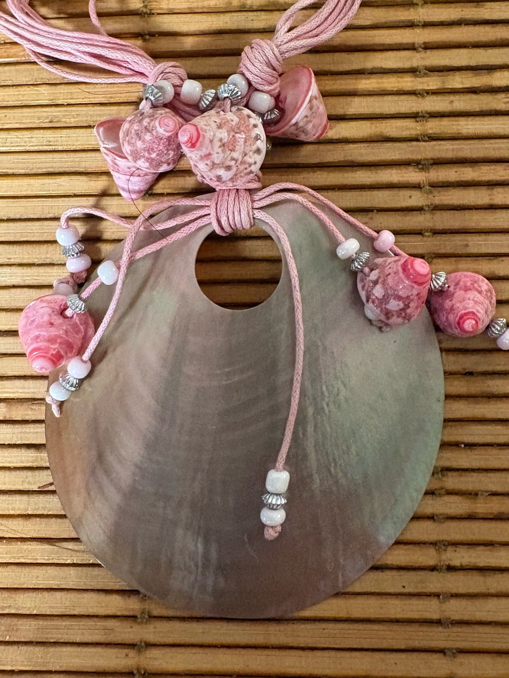 Hand crafted Pink Shell Pendant Multi-Strand Necklace & Earrings